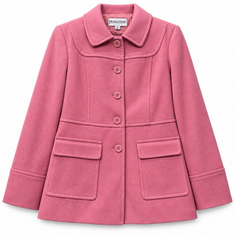 Pendleton Womens Medium Pink 100% Merino Wool Button Peacoat Jacket TE298-7013